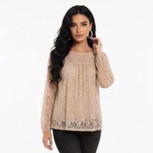 Lauren Conrad Lace Cold Shoulder Open Back Tie Neck Blouse Top M